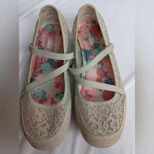 Skechers Beige Lace Mary Jane Flats (#2)